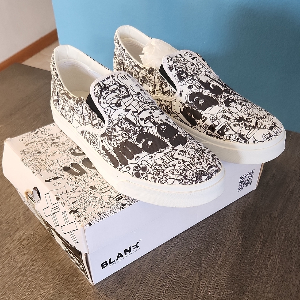 Blanx Black and White Graphic Slip-On Sneakers